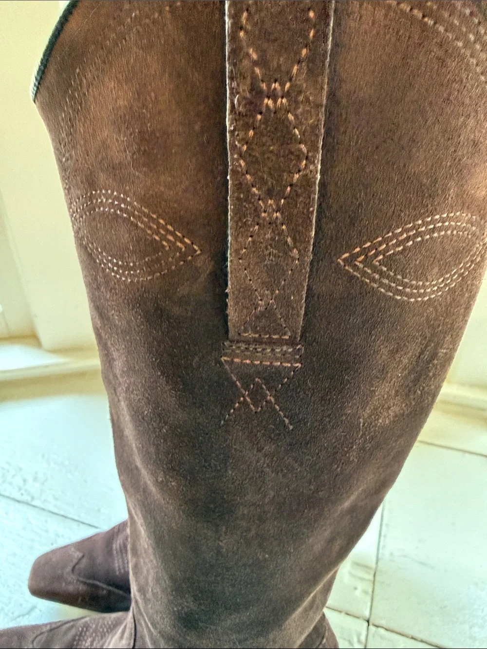 Schutz western Brown Suede Knee High Boots 7B Square Toe Sculptural Heel